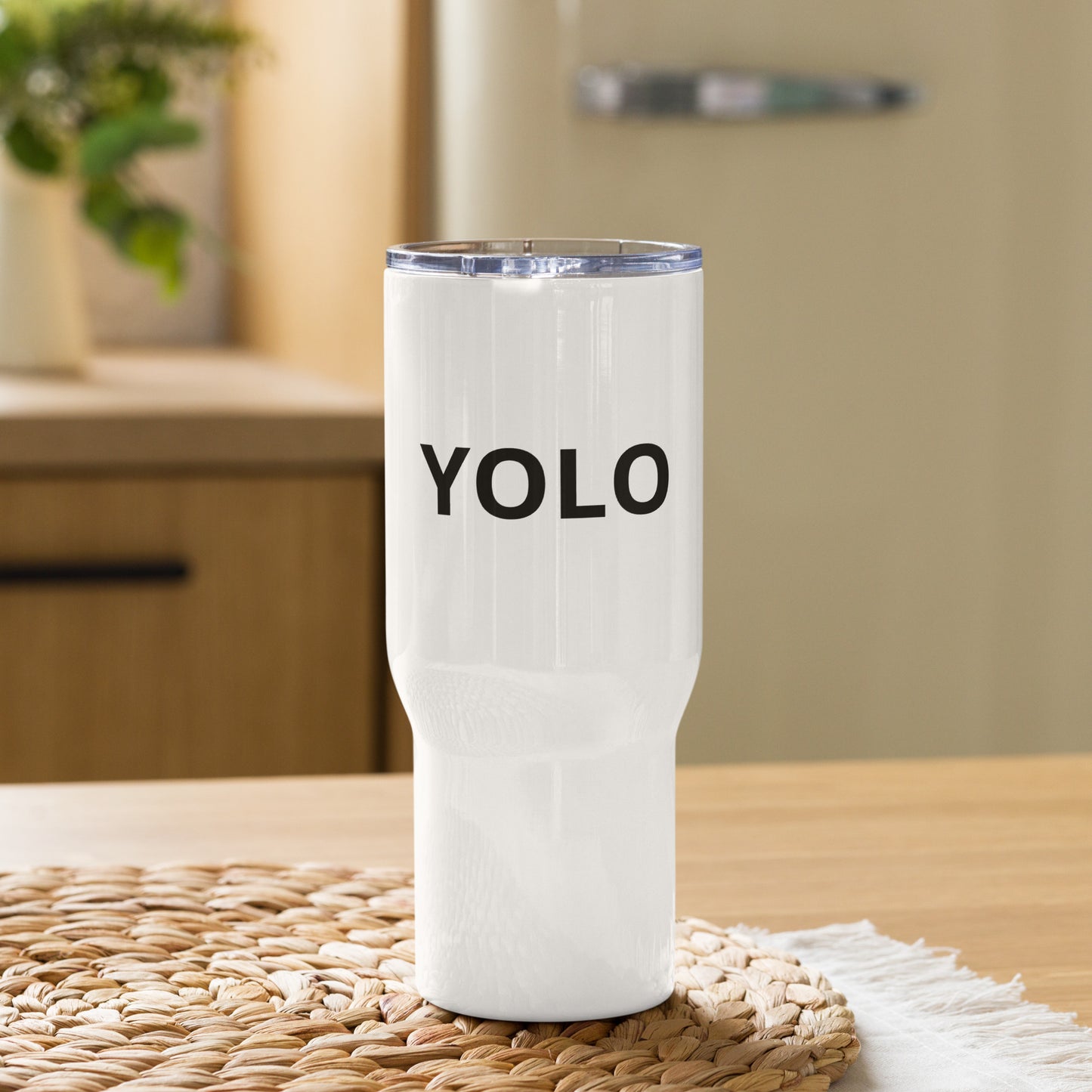 Travel mug with a handle YOLO (You Only Live Once!)