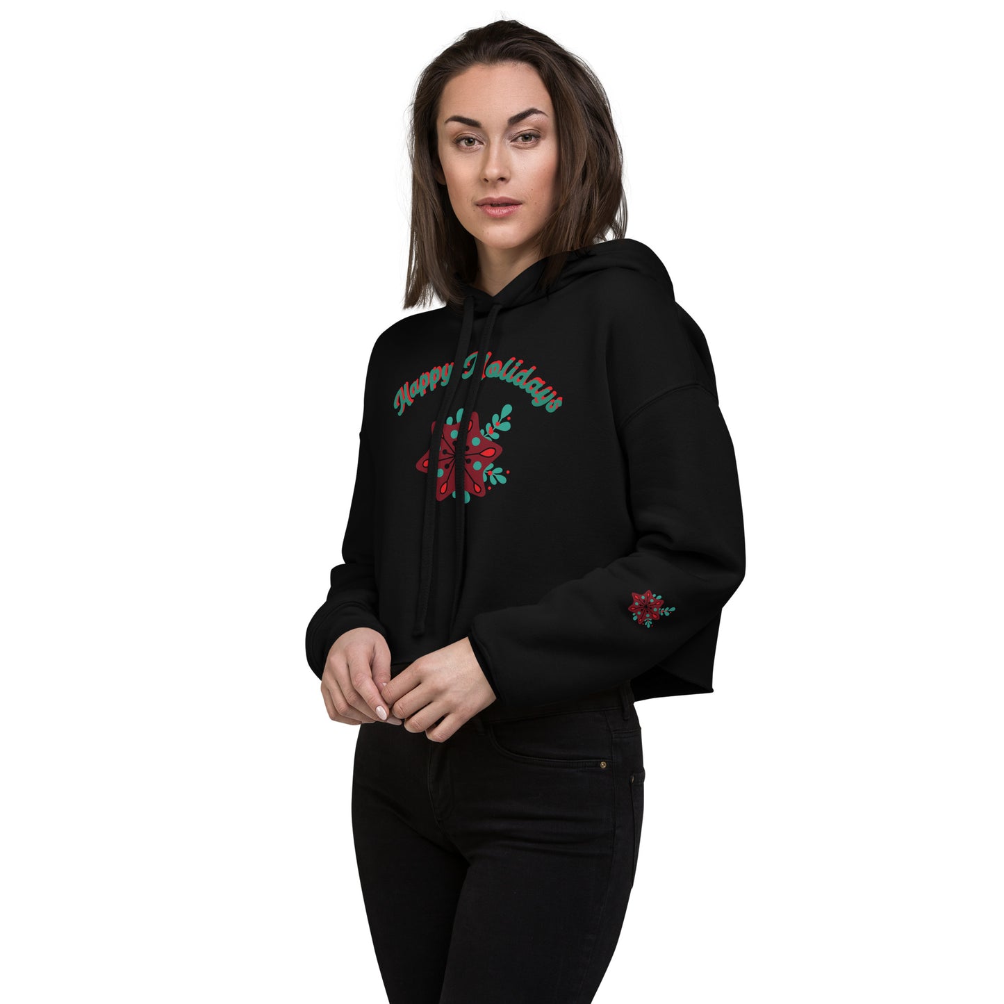 Happy Holidays Christmas Crop Hoodie